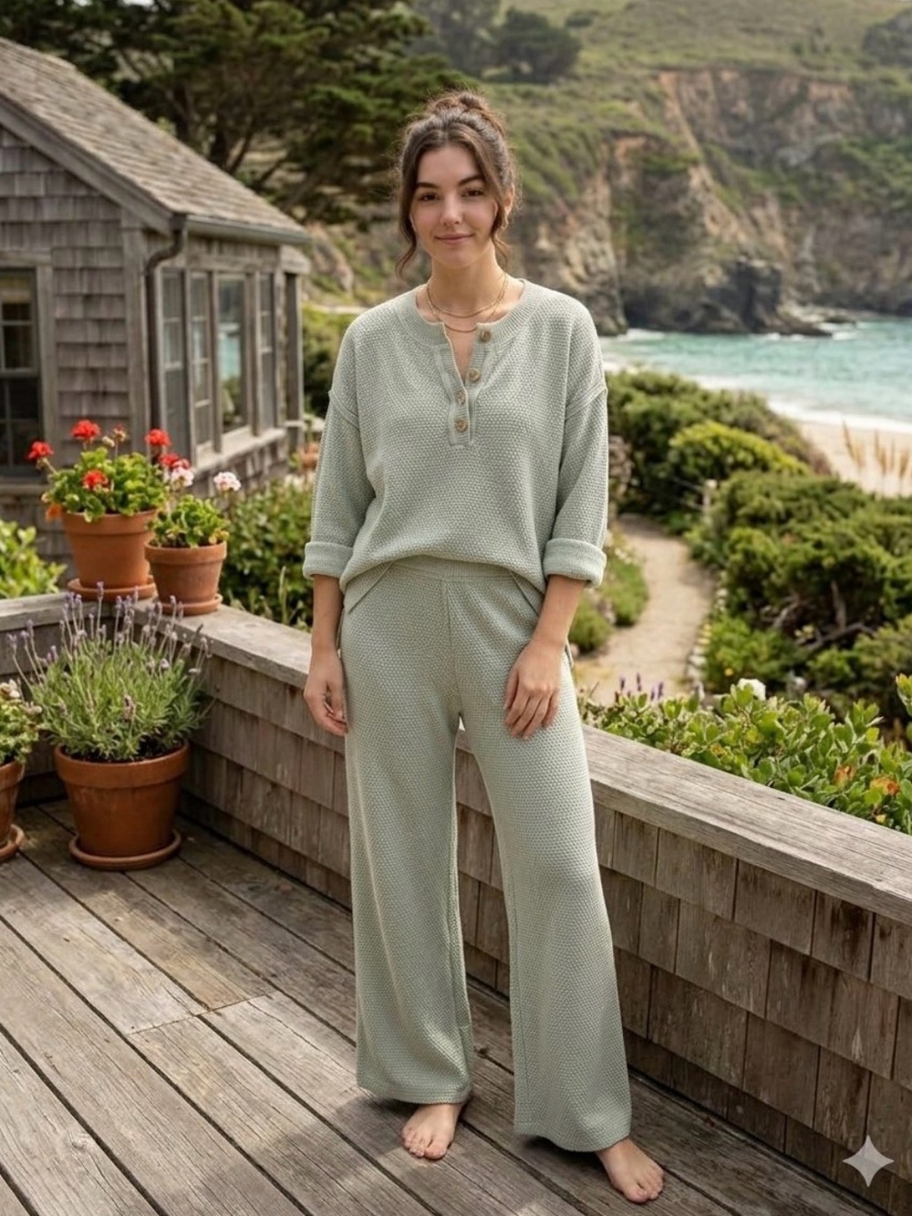 Free People FP Beach Hailee Sweater Set Size XS Wide Leg Soft Sage Green